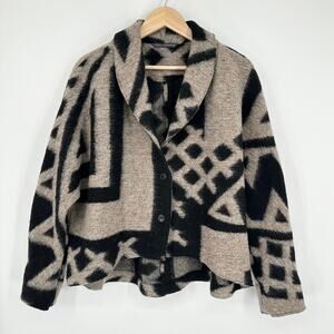 Elemente Clemente Wool Blend Jacket Geometric Printed Dolman Sleeve Coat